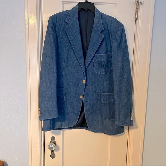 Vtg Montgomery Wards Denim Jacket Western Lined Single Vent Two Button Size 42L - Picture 2 of 12